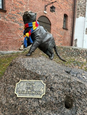 На памятнике коту Филимону в Выборге появилась именная табличка