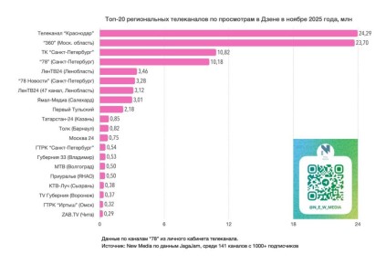 Топ-20 региональных телеканалов в Дзене в ноябре 2025 года