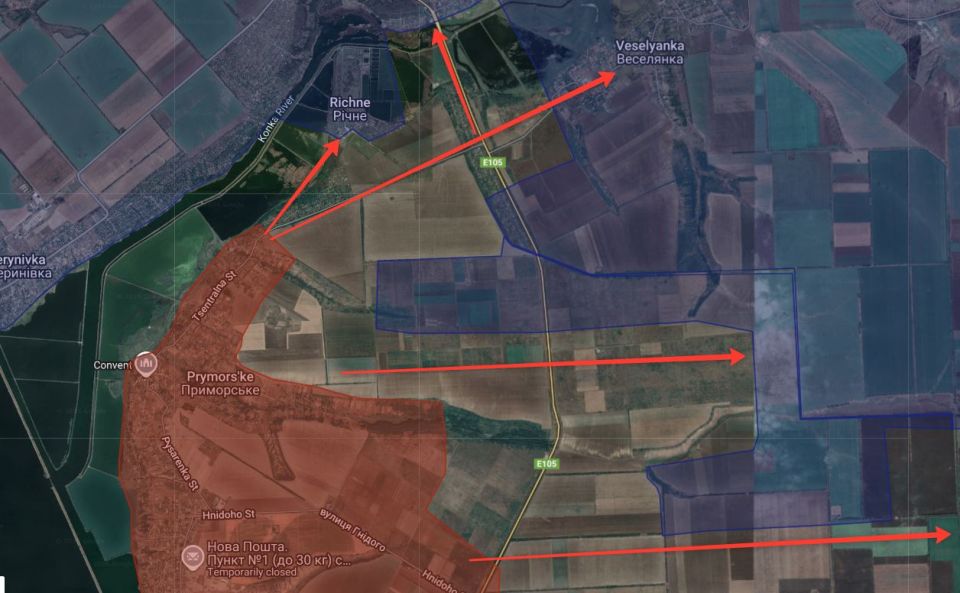 После освобождения Приморского в Запорожской области ВС РФ давят на Речное и Веселянку, сообщает "Шепот фронта":