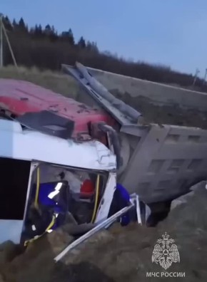 Два человека погибли из-за лобового столкновения грузовика и микроавтобуса в Ленобласти